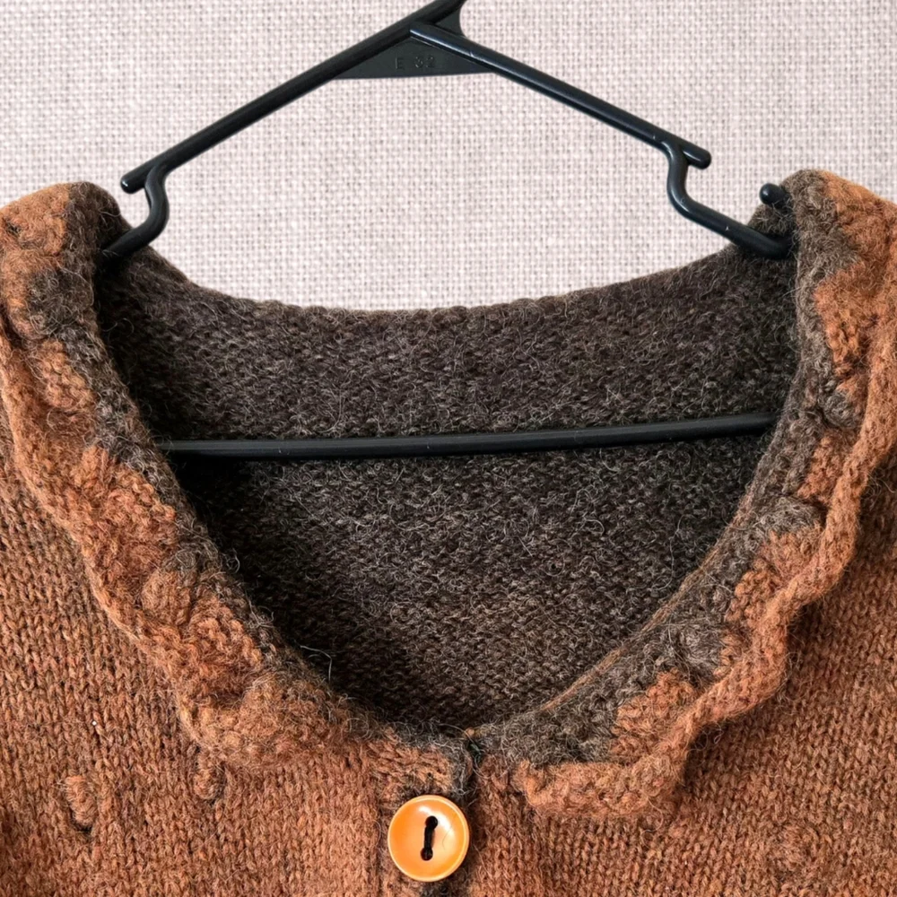 Cropped Mohair Sweater Ombre Fall Colors Ruffle Texture Boho Whimsygoth Fairy - Picture 5 of 10